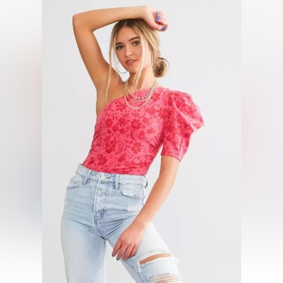 Free People Tops - Free People‎ Somethin Bout You Bodysuit Top Hot Pink floral NWT Spring Summer